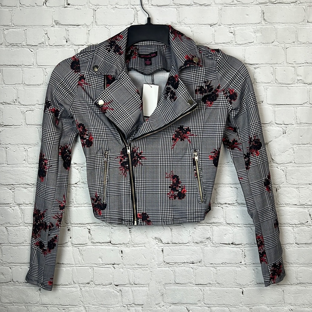 Material Girl Plaid Floral Zipper Jacket Juniors Size XS